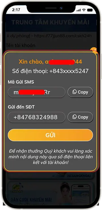 Bước 5: Chọn " Gửi " để gửi tin nhắn tới số điện thoại của hệ thống